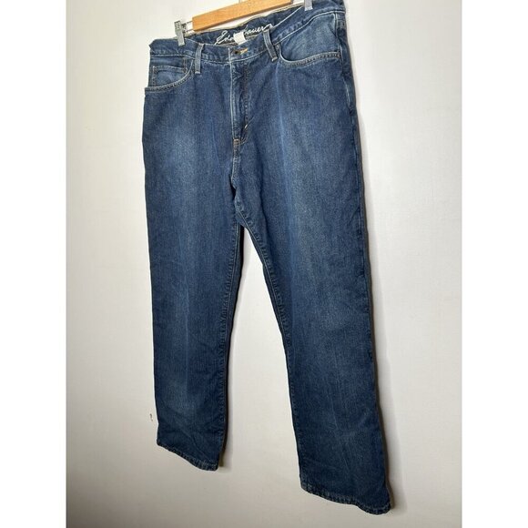 Eddie Bauer Jeans Men Blue Dark Wash Cotton Blend Fleece Lined Straight 36x30 - Picture 2 of 11